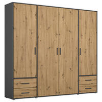 DREHTÜRENSCHRANK 187/194/53 cm,  in Grau, Eiche Artisan, 4 Tür(en)  - Eiche Artisan/Grau, MODERN, Holzwerkstoff/Kunststoff (187/194/53cm) - Rauch Möbel