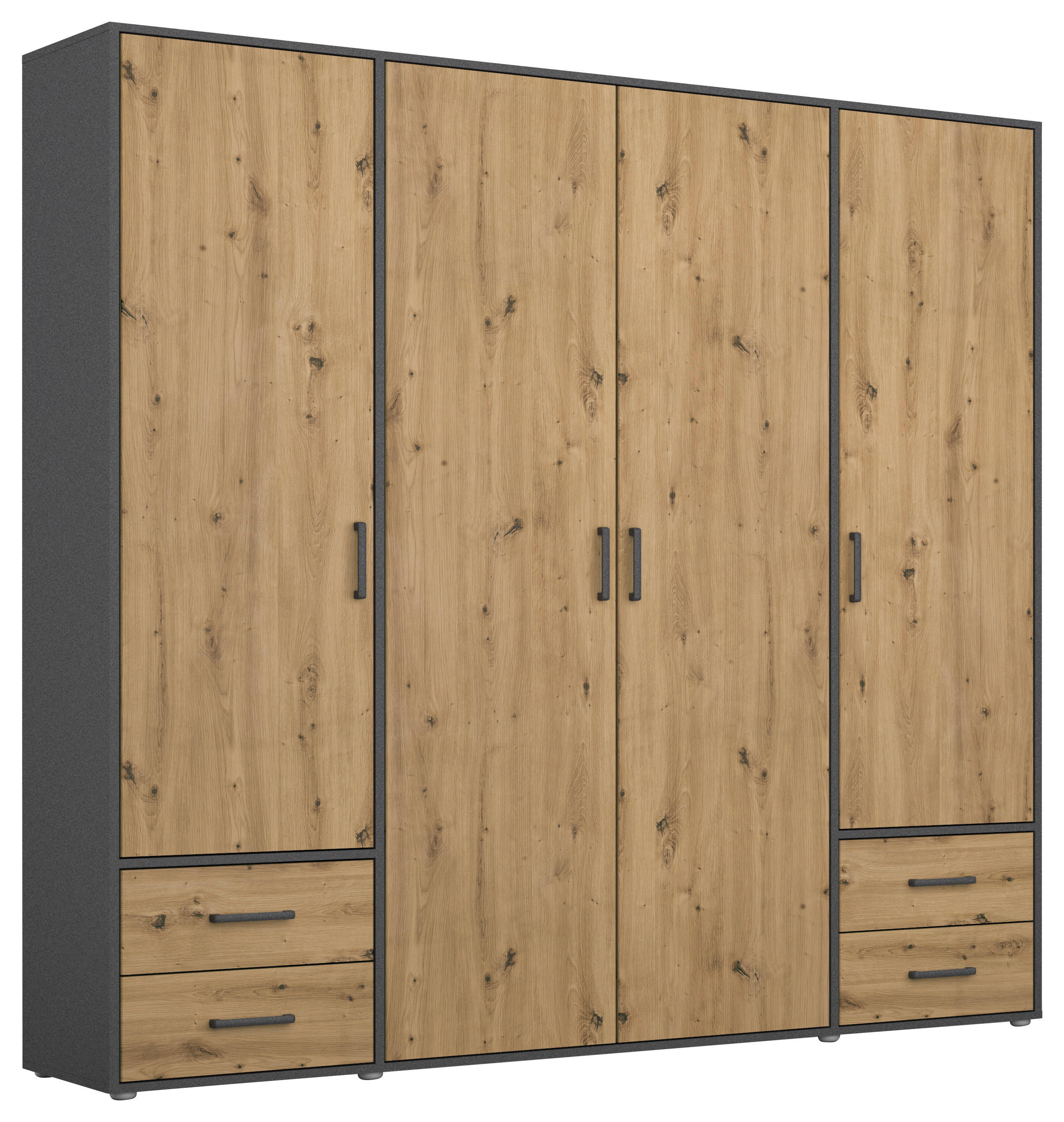 Rauch Möbel Drehtürenschrank Voyager 0380 Grau, Eiche Artisan 187x194x53 cm