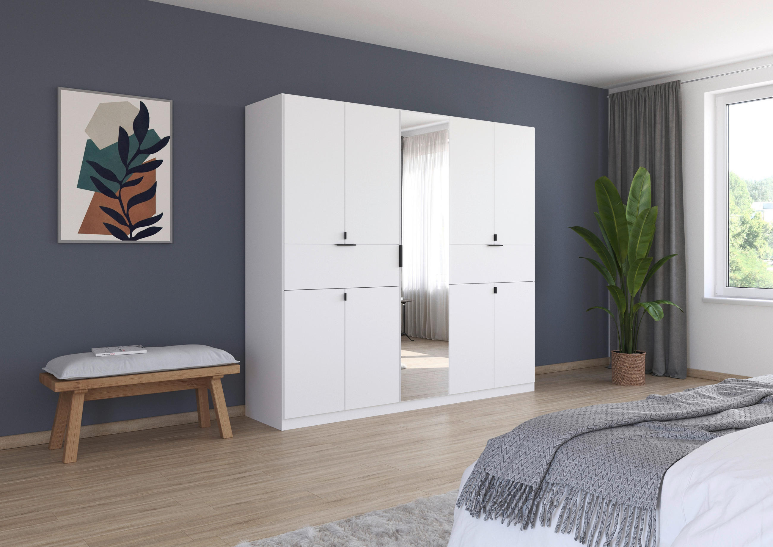 ARMOIRE À PORTES BATTANTES in Weiss, Silberfarben - Weiss/Silberfarben, Modern, Holzwerkstoff/Metall (226/210/54cm) - Rauch Möbel