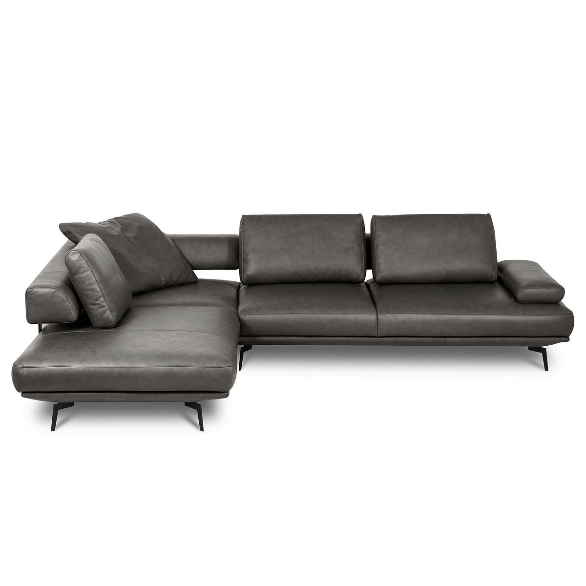 ECKSOFA  in Echtleder Anthrazit  237/306 cm  - Anthrazit/Schwarz, Design, Leder/Metall (237/306cm) - Livetastic