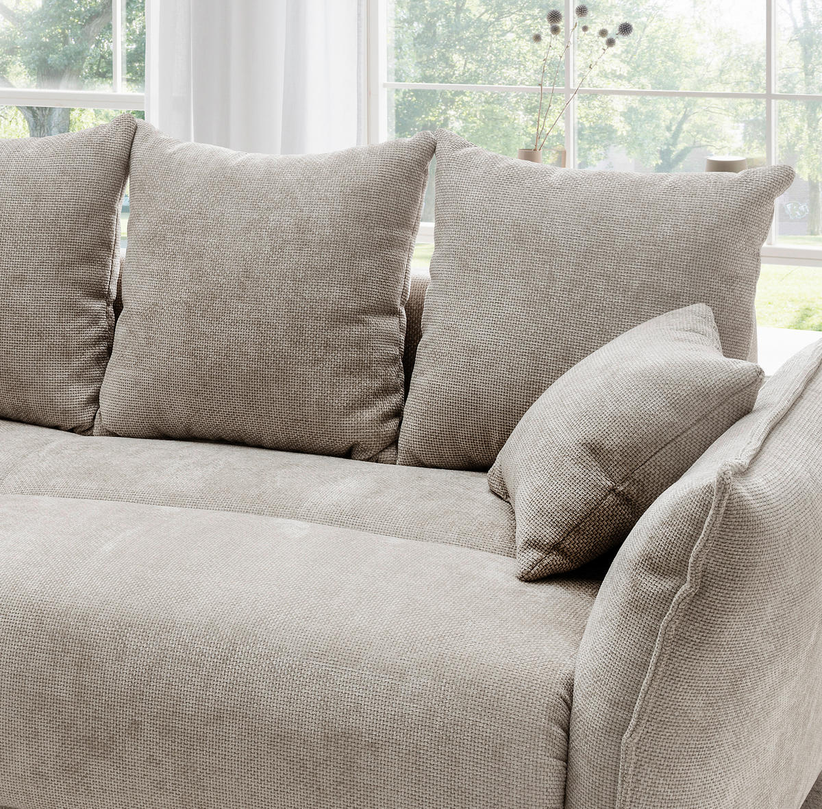 BIGSOFA Mikrofaser Creme  - Chromfarben/Creme, Basics, Kunststoff/Textil (242/71/90/131cm) - Livetastic