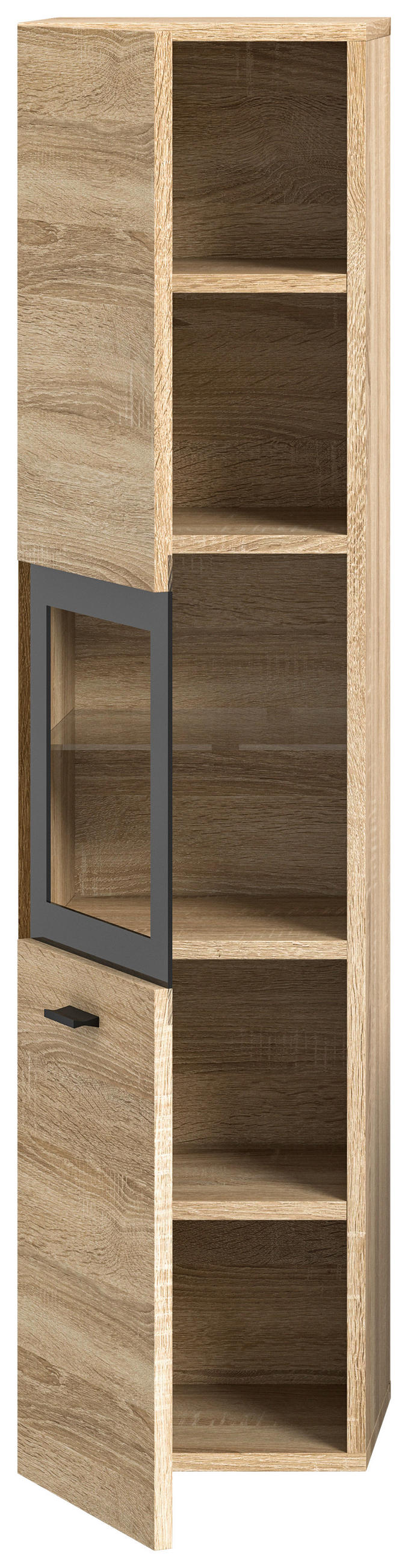 MIDISCHRANK 30/125/29 cm  - Schwarz/Sonoma Eiche, MODERN, Glas/Holzwerkstoff (30/125/29cm) - MID.YOU