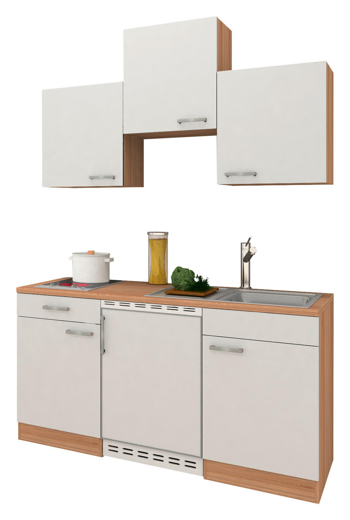 MINIKÜCHE 150 cm   in Weiss, Eichefarben  - Weiss/Eichefarben, Basics, Holzwerkstoff (150cm) - Respekta