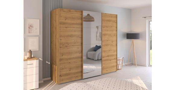 SCHWEBETÜRENSCHRANK 242/223/68 cm 3-türig Eichefarben  - Eichefarben, Design, Glas/Holzwerkstoff (242/223/68cm) - Novel