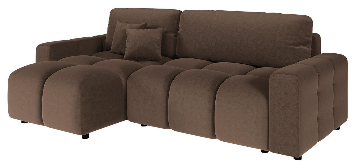 ECKSOFA Luki Graubraun Mikrofaser  - Graubraun/Schwarz, Design, Kunststoff/Textil (233/142cm) - Livetastic