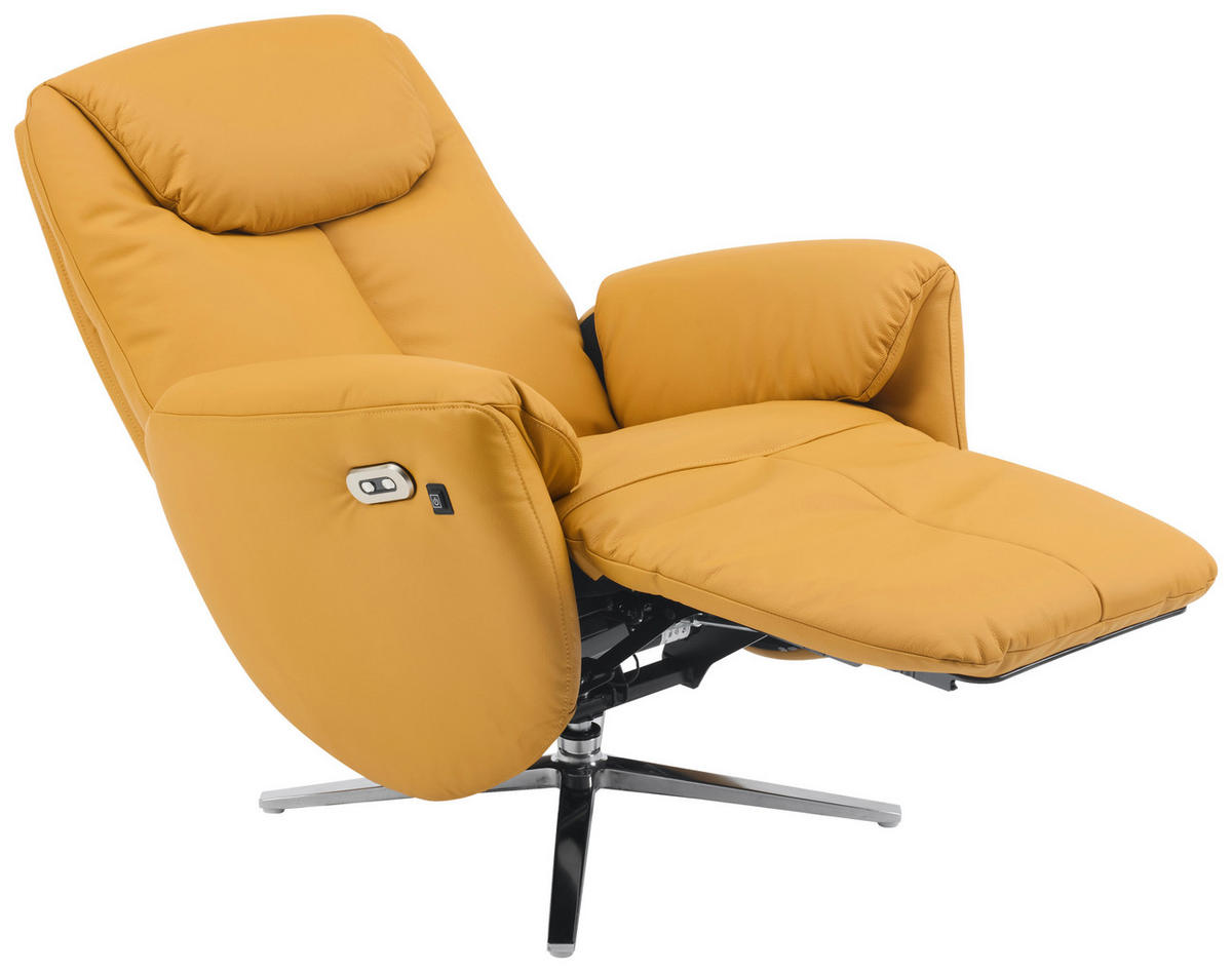 MASSAGESESSEL Echtleder Lederlook Gelb    - Chromfarben/Gelb, Design, Leder/Textil (79/110/85cm) - Livetastic