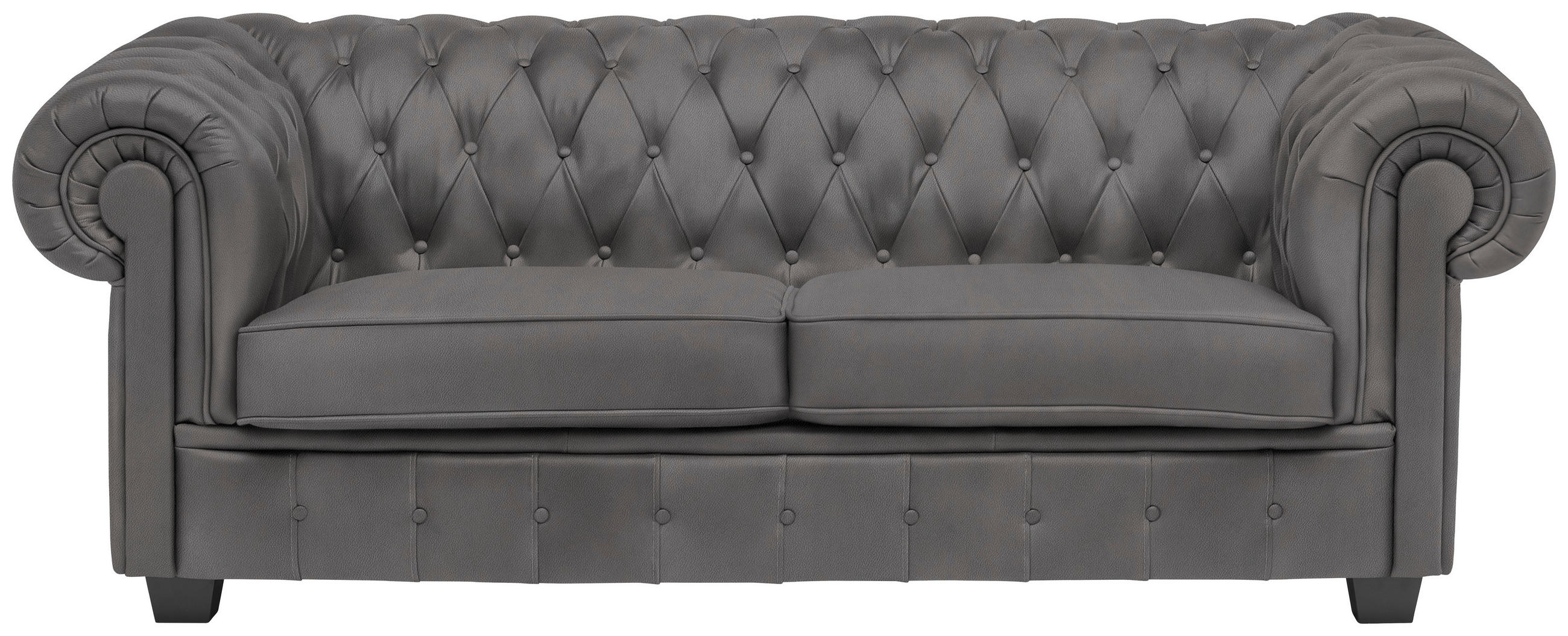CHESTERFIELD-SOFA in Lederlook Grau  - Wengefarben/Grau, Lifestyle, Holz/Textil (206/76,5/96cm) - Landscape