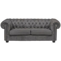 CHESTERFIELD-SOFA in Lederlook Grau  - Wengefarben/Grau, Lifestyle, Holz/Textil (206/76,5/96cm) - Landscape