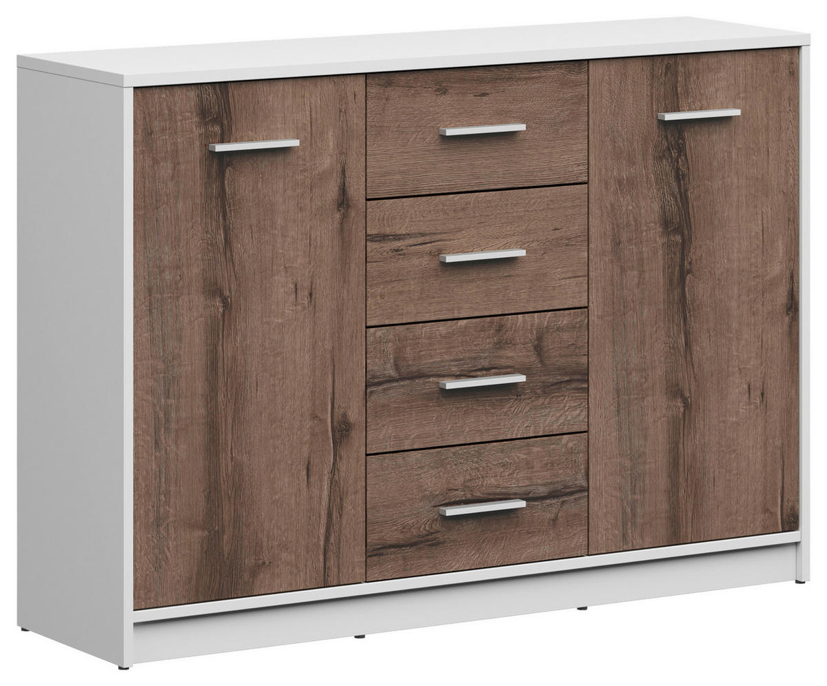 KOMODA, bílá, barvy dubu, 118,5/84/34 cm - bílá/barvy dubu, Design, kompozitní dřevo/plast (118,5/84/34cm)