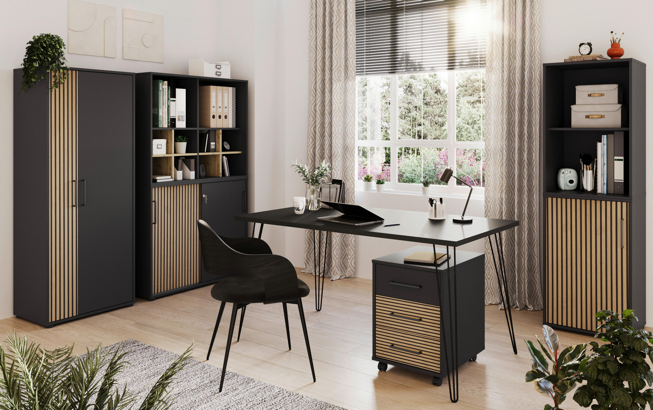 AKTENSCHRANK Schwarz, Eichefarben  - Eichefarben/Schwarz, MODERN, Holzwerkstoff (65,1/163,6/41cm) - MID.YOU