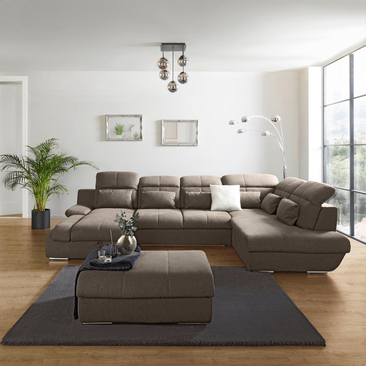 WOHNLANDSCHAFT in Mikrofaser Dunkelbraun  - Chromfarben/Dunkelgrau, Modern, Textil/Metall (184/345/228cm) - MID.YOU