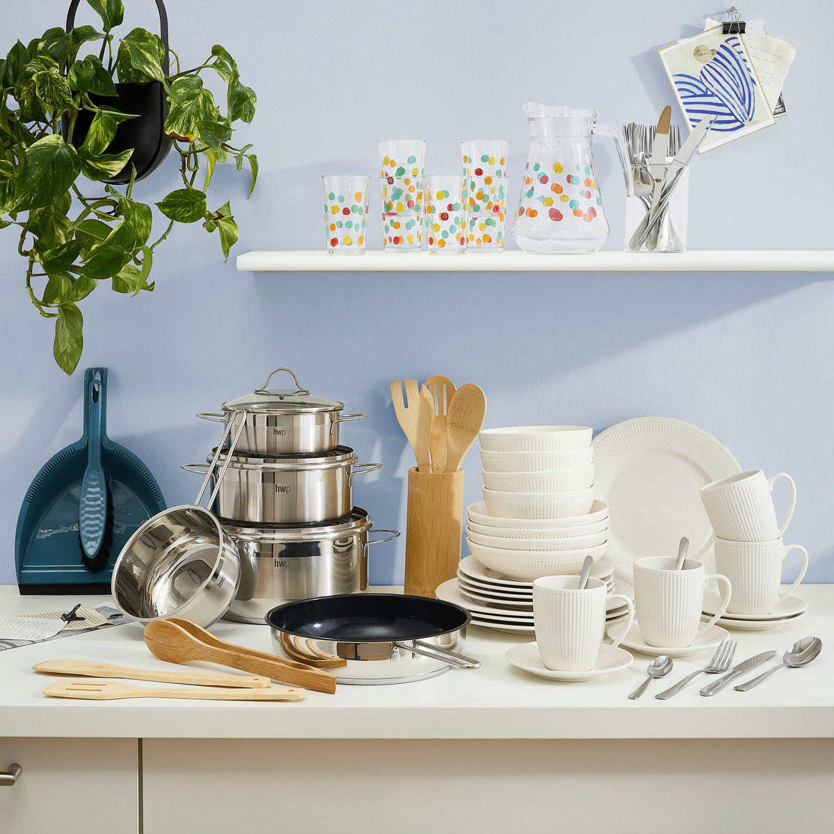 SADA HRNCOV, 5-dielne - čierna/číra, Basics, kov/plast - Homeware Profession.