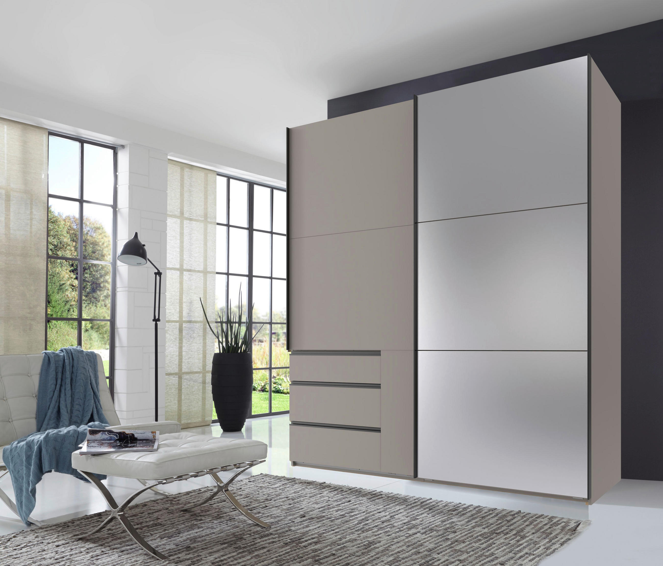 SCHWEBETÜRENSCHRANK 200/216/65 cm 2-türig Sahara  - Schwarz/Sahara, MODERN, Glas/Holzwerkstoff (200/216/65cm) - MID.YOU