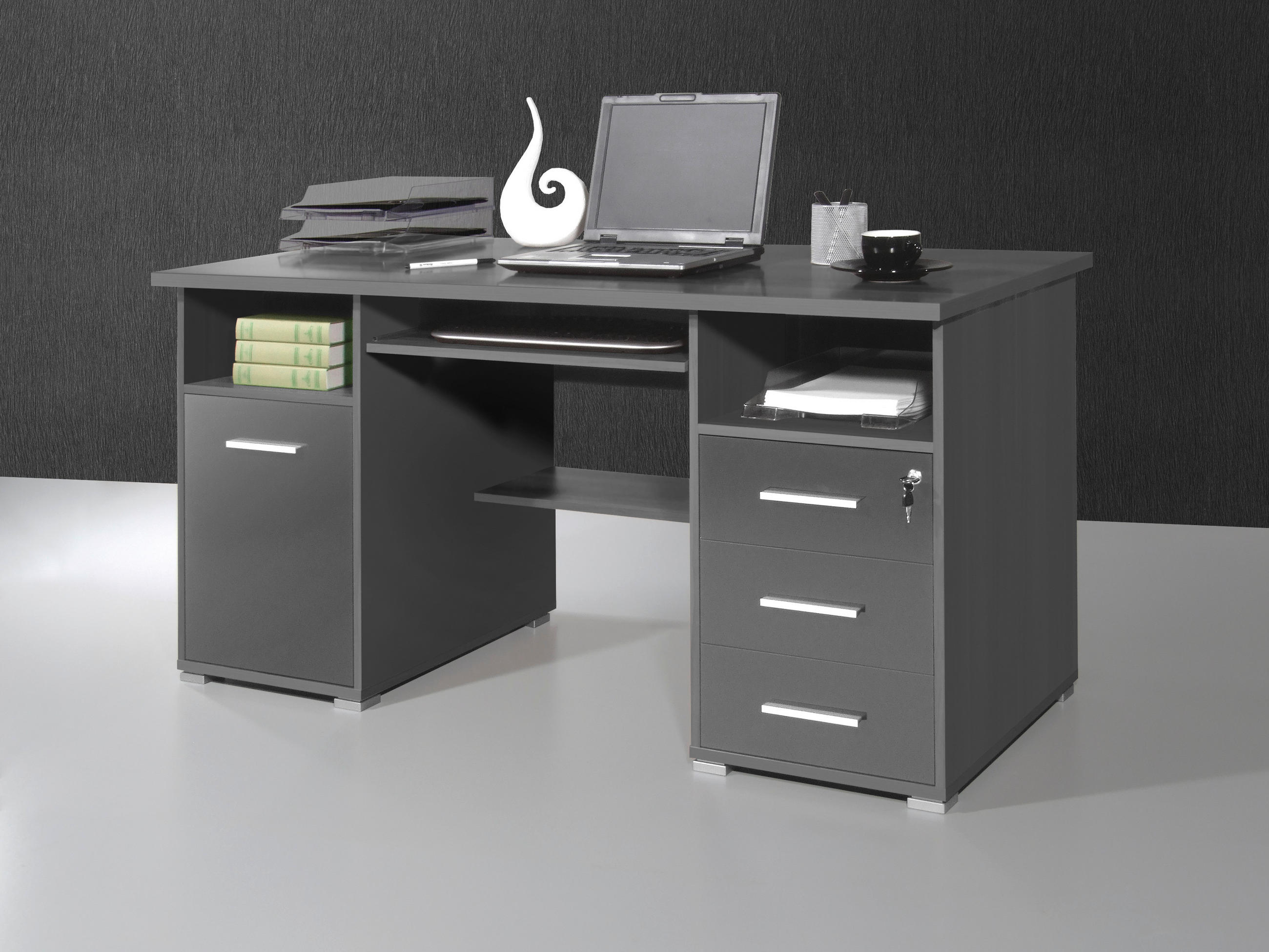 SCHREIBTISCH 145/70/75 cm  in Anthrazit  - Anthrazit/Alufarben, Design, Holzwerkstoff/Metall (145/70/75cm) - Germania