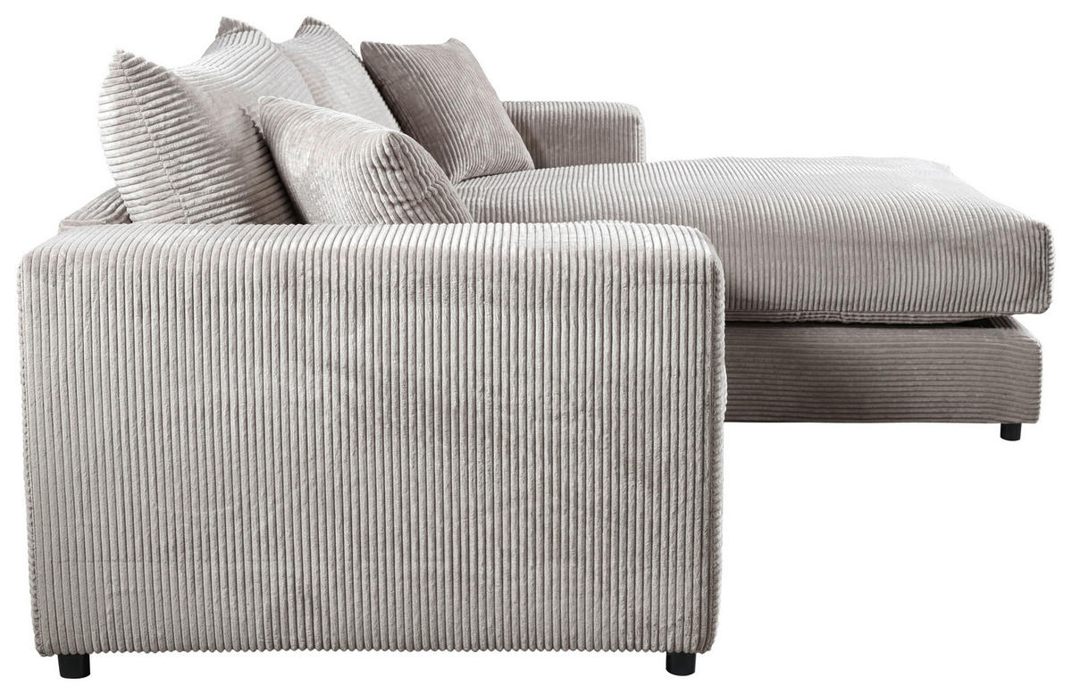 ECKSOFA FUNNY S Grau Cord, Velours Zierkissen, Rückenkissen, Hocker  - Schwarz/Grau, Basics, Kunststoff/Textil (265/180cm) - Livetastic