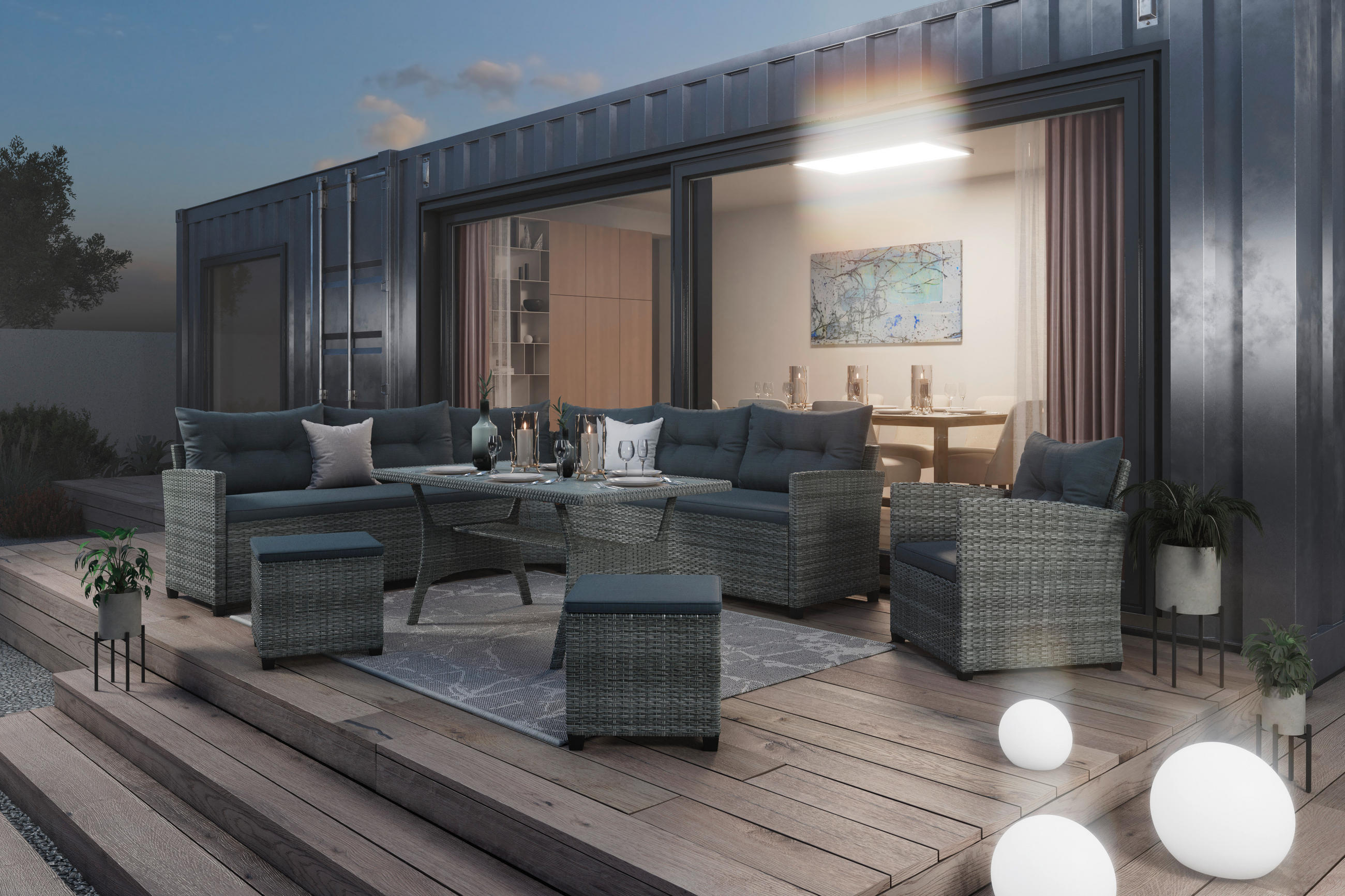Ambia Garden Dining-Loungeset Grau 194x193 cm