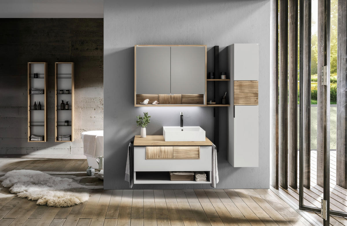 BADEZIMMER 3-teilig  in 128,5 cm  - Wildeiche/Schwarz, LIFESTYLE, Glas/Holz (128,5cm) - Voglauer