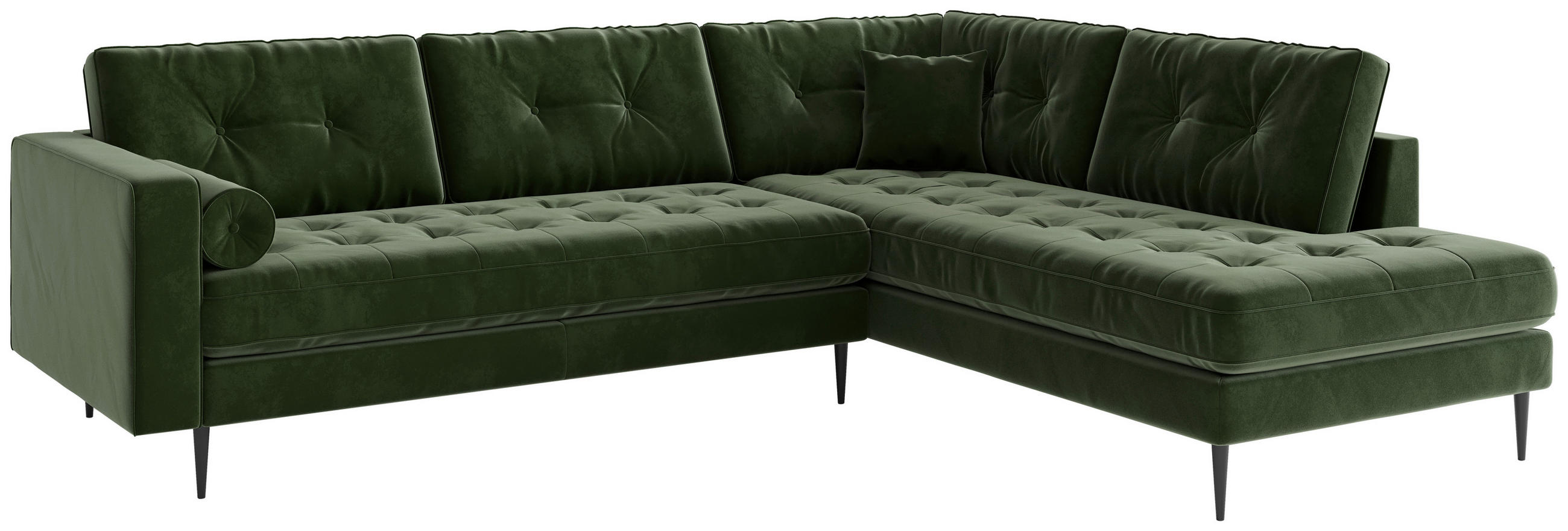 ECKSOFA Olivgrün Flachgewebe  - Edelstahlfarben/Olivgrün, Design, Textil/Metall (205/259cm) - Livetastic