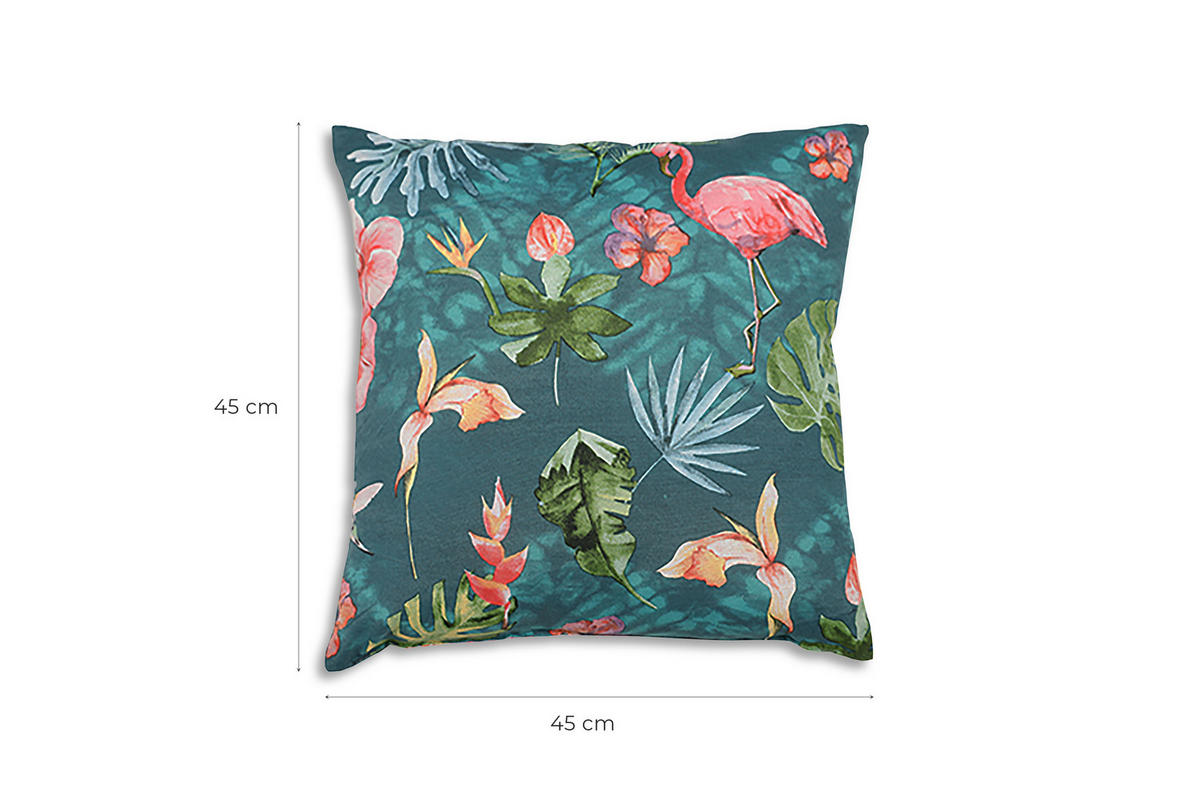ZIERKISSENSET in Blau, Grün, Rosa Flamingo 48/48 cm  - Blau/Rosa, Basics, Textil (48/48cm)