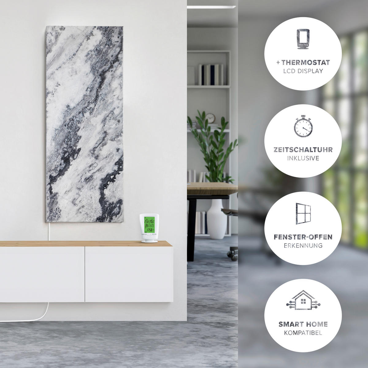 INFRAROT-HEIZPANEEL 800 W W  - Hellgrau, Basics, Stein (100/40/2cm) - MID.YOU