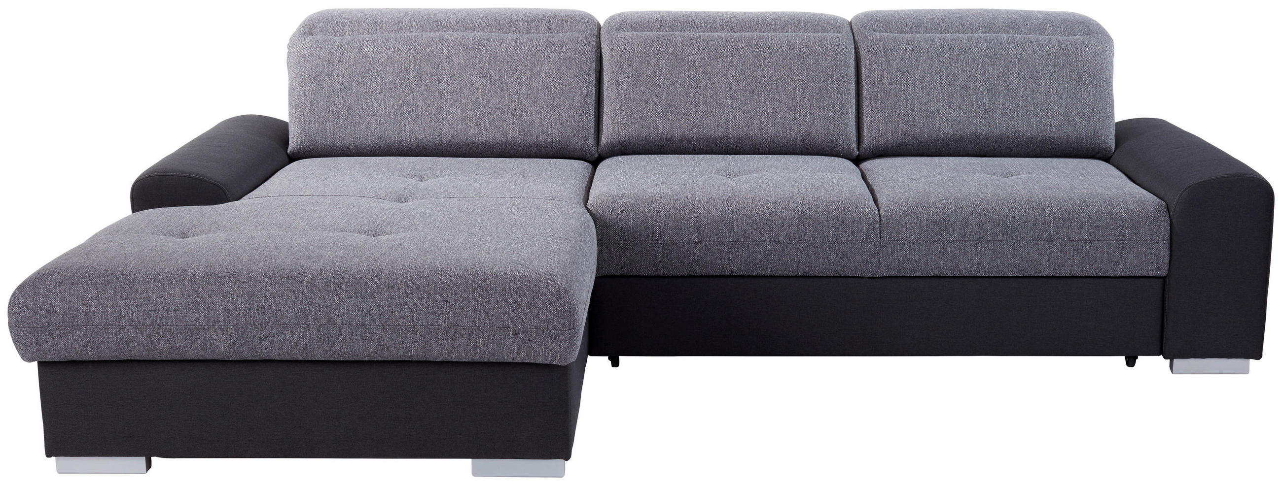 ECKSOFA Graphitfarben, Grau Webstoff Bettkasten, Schlaffunktion, Kopfteilverstellung, Sitztiefenverstellung  - Silberfarben/Graphitfarben, KONVENTIONELL, Holz/Textil (203/286cm) - Livetastic