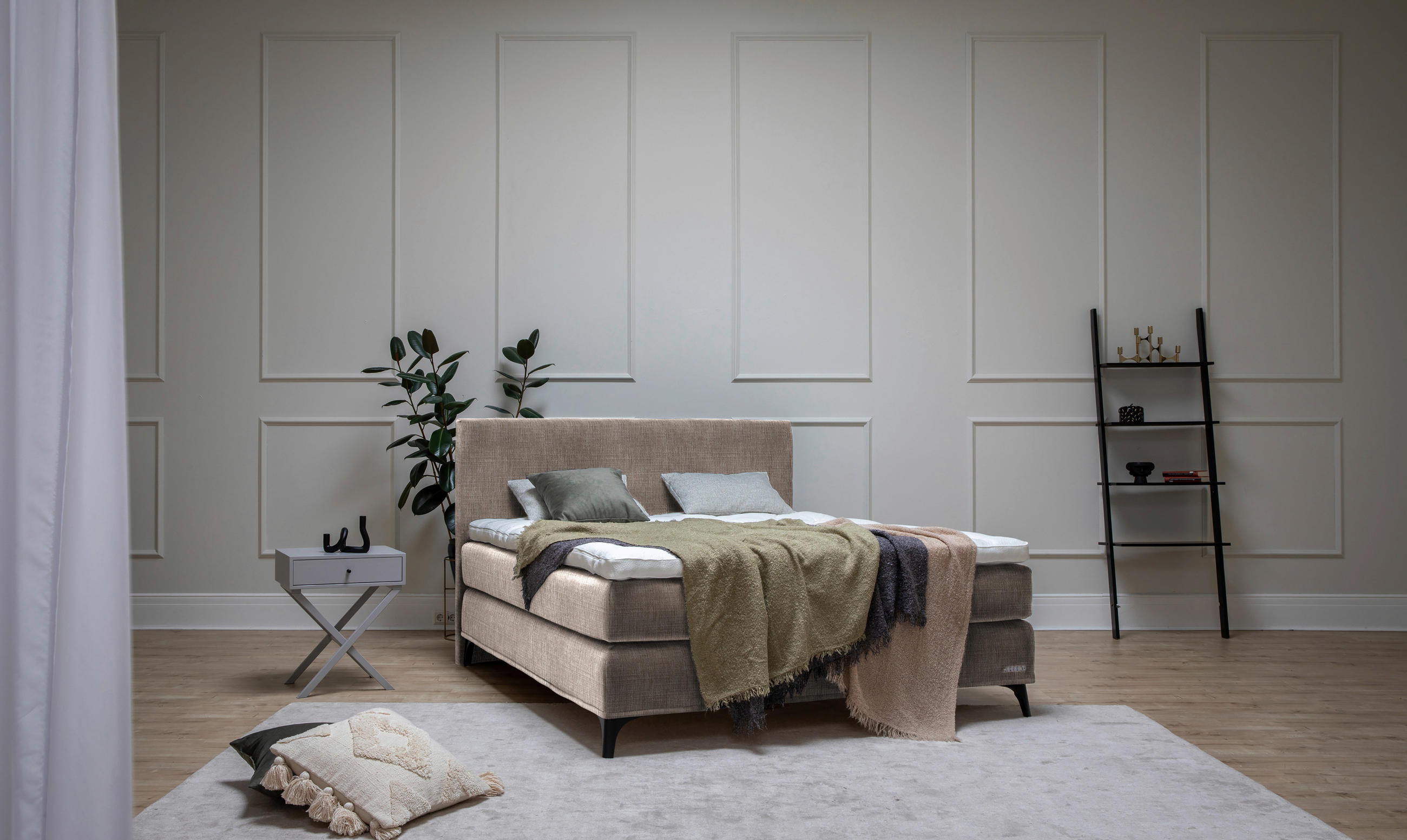 BOXSPRINGBETT 180/200 cm  in Hellbraun  - Hellbraun/Schwarz, Konventionell, Holz/Textil (180/200cm) - Sjöholm