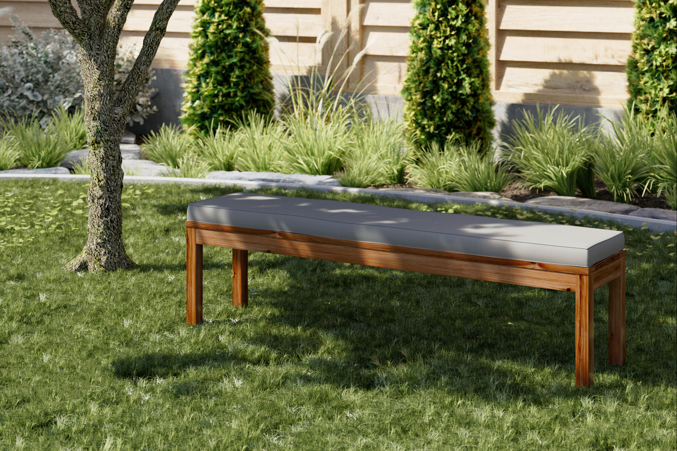 GARTENBANK 160/35/39 cm  in Grau, Teakfarben  - Grau/Teakfarben, MODERN, Holz/Textil (160/35/39cm) - Ambia Garden