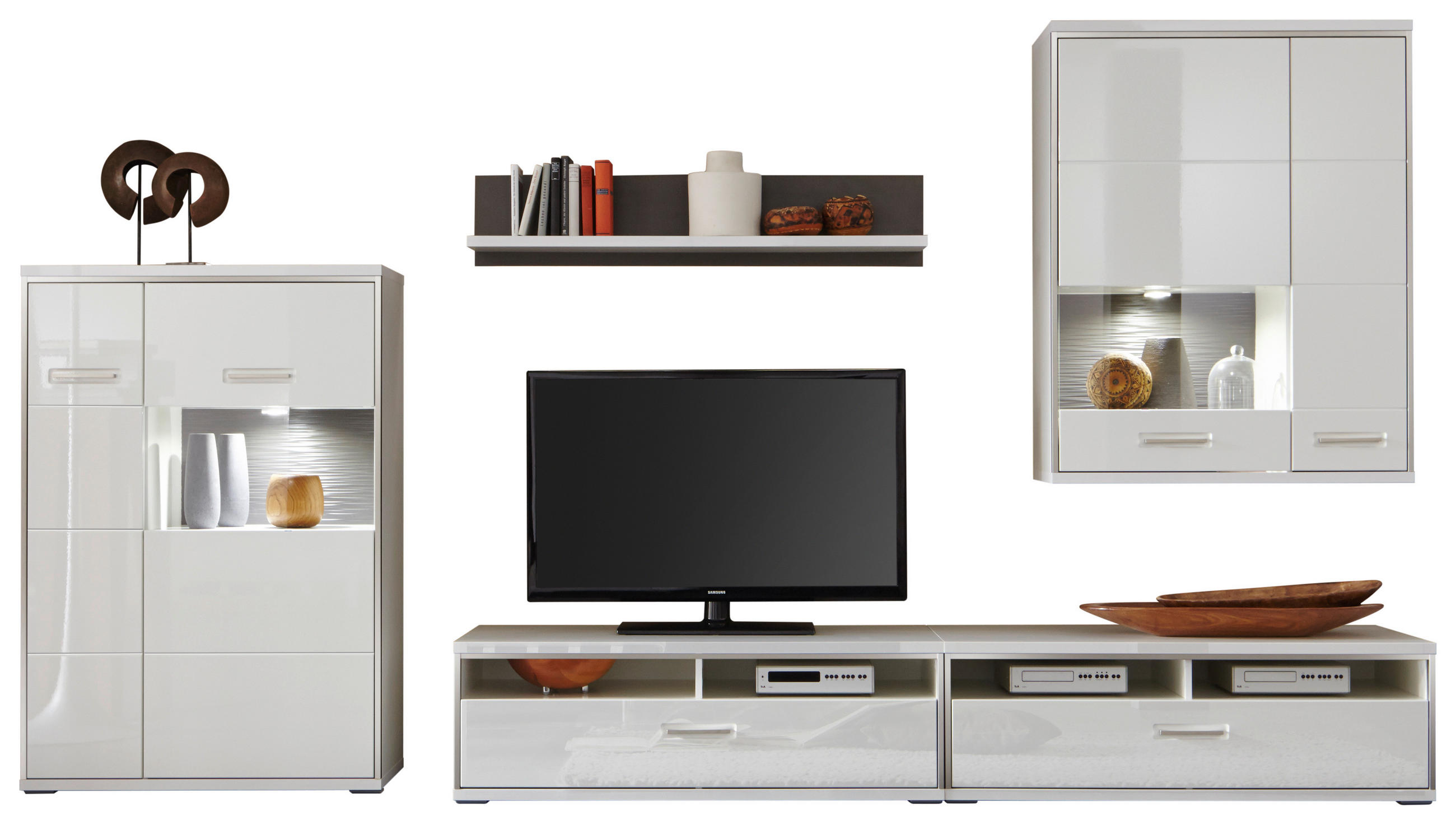 REGAL ZA DNEVNI BORAVAK siva, srebrne boje, bijela   - bijela/srebrne boje, Design, staklo/drvni materijal (351/201/52cm) - Livetastic