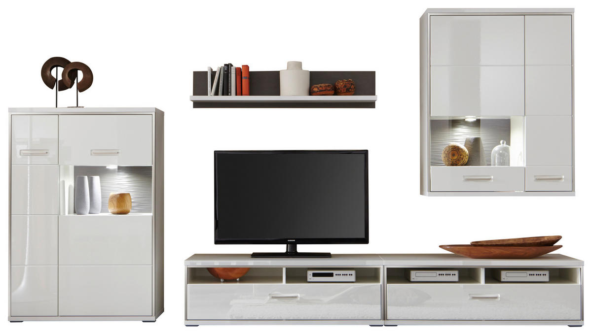 REGAL ZA DNEVNI BORAVAK siva, srebrne boje, bijela   - bijela/srebrne boje, Design, staklo/drvni materijal (351/201/52cm) - Livetastic