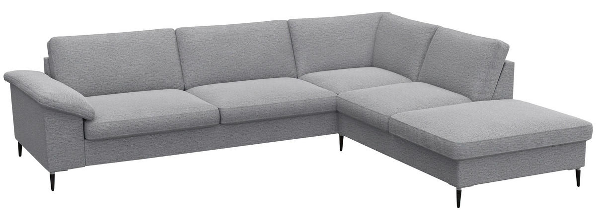 ECKSOFA Hellgrau Chenille, Webstoff, Flachgewebe  - Hellgrau/Alufarben, Design, Textil/Metall (279/225cm) - Livetastic