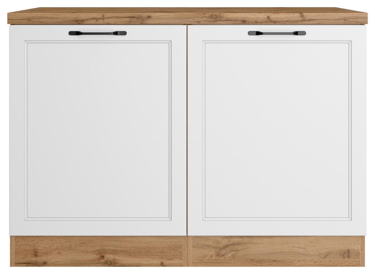 SPÜLENUNTERSCHRANK 120/86/60 cm  in Weiß, Eiche Wotan  - Eiche Wotan/Schwarz, LIFESTYLE, Holzwerkstoff/Metall (120/86/60cm) - Held