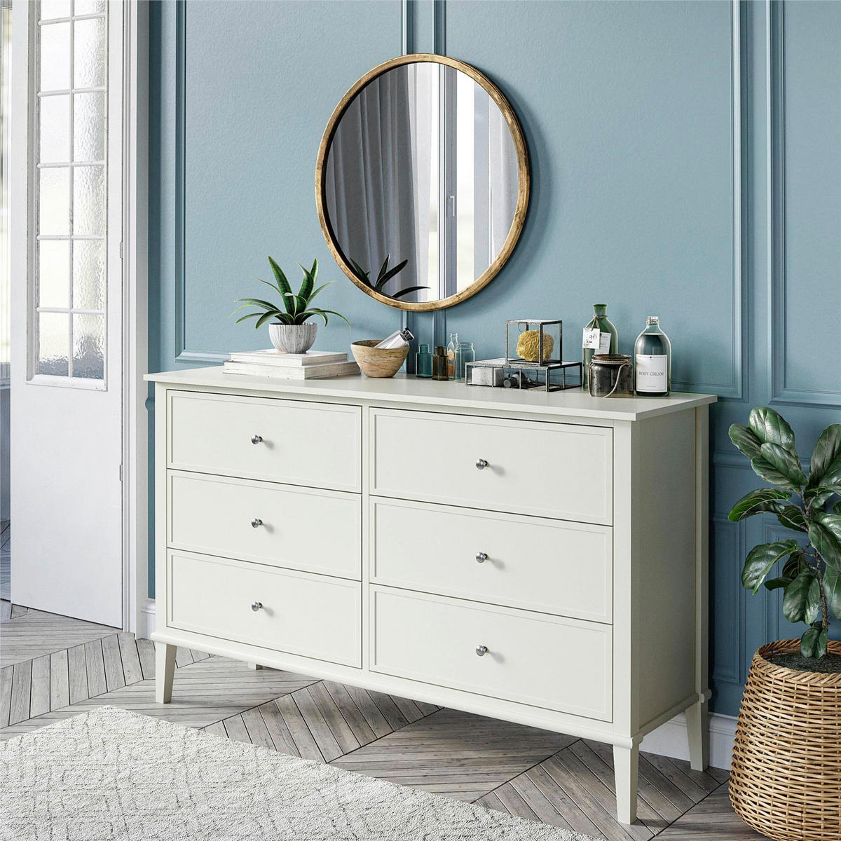 KOMMODE Franklin  in 141/85/41 cm  - Silberfarben/Weiß, Design, Holzwerkstoff/Metall (141/85/41cm) - MID.YOU