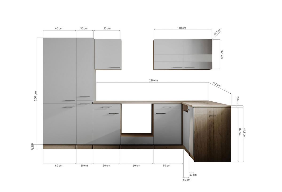 HÖRNKÖK  i vit  - stålfärgad/vit, Basics, metall/trämaterial (310cm) - Respekta