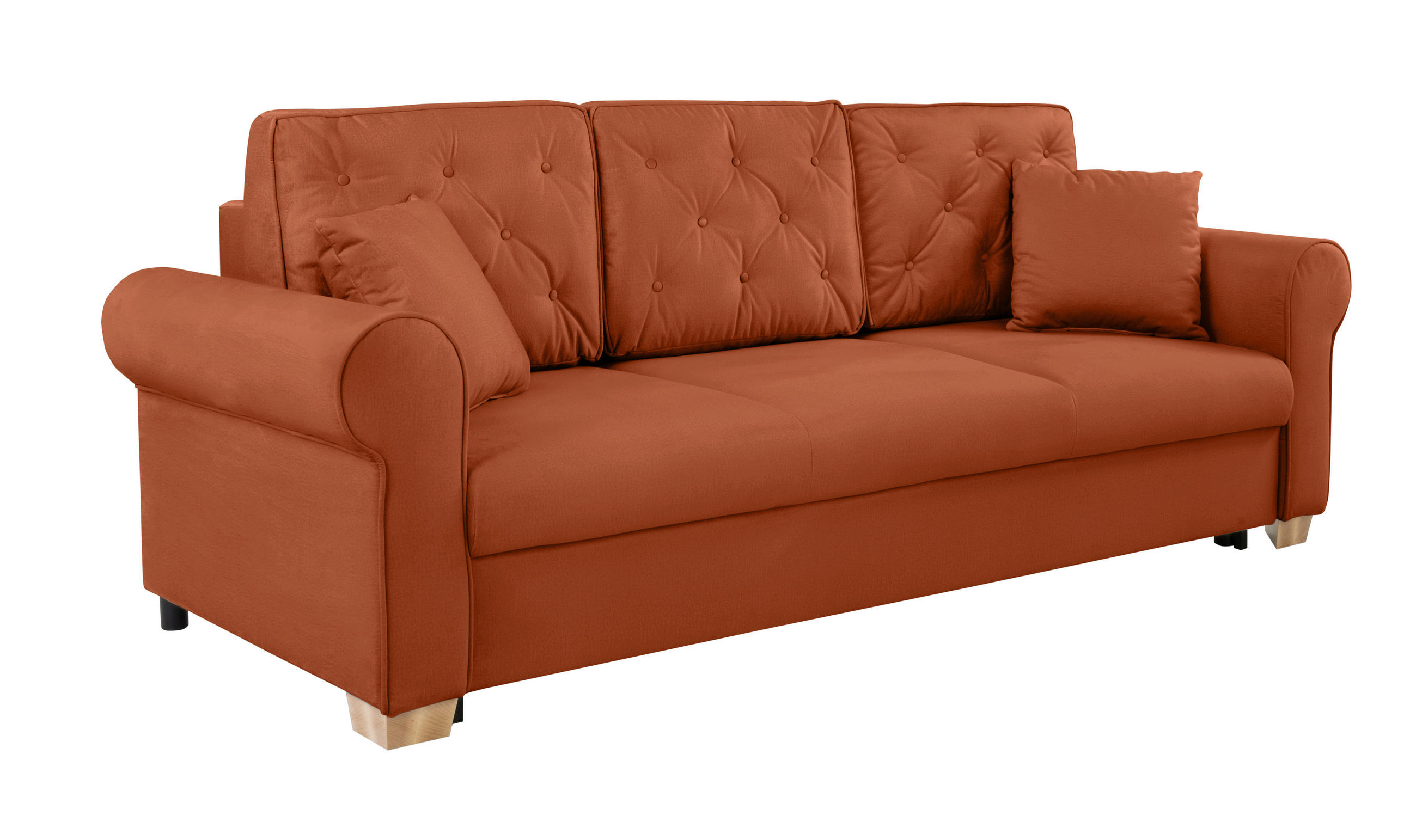 SCHLAFSOFA  mit Bettkasten erhältlich, Liegefunktion, Rücken echt, Armteil links, Armteil rechts Terracotta  - Buchefarben/Terracotta, Design, Holz/Textil (240/94/98cm) - MID.YOU