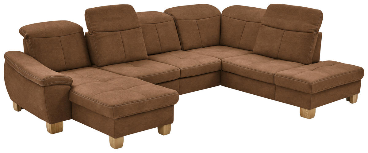 WOHNLANDSCHAFT in Mikrofaser Hellbraun  - Wildeiche/Hellbraun, Konventionell, Holz/Textil (185/343/243cm) - Voleo