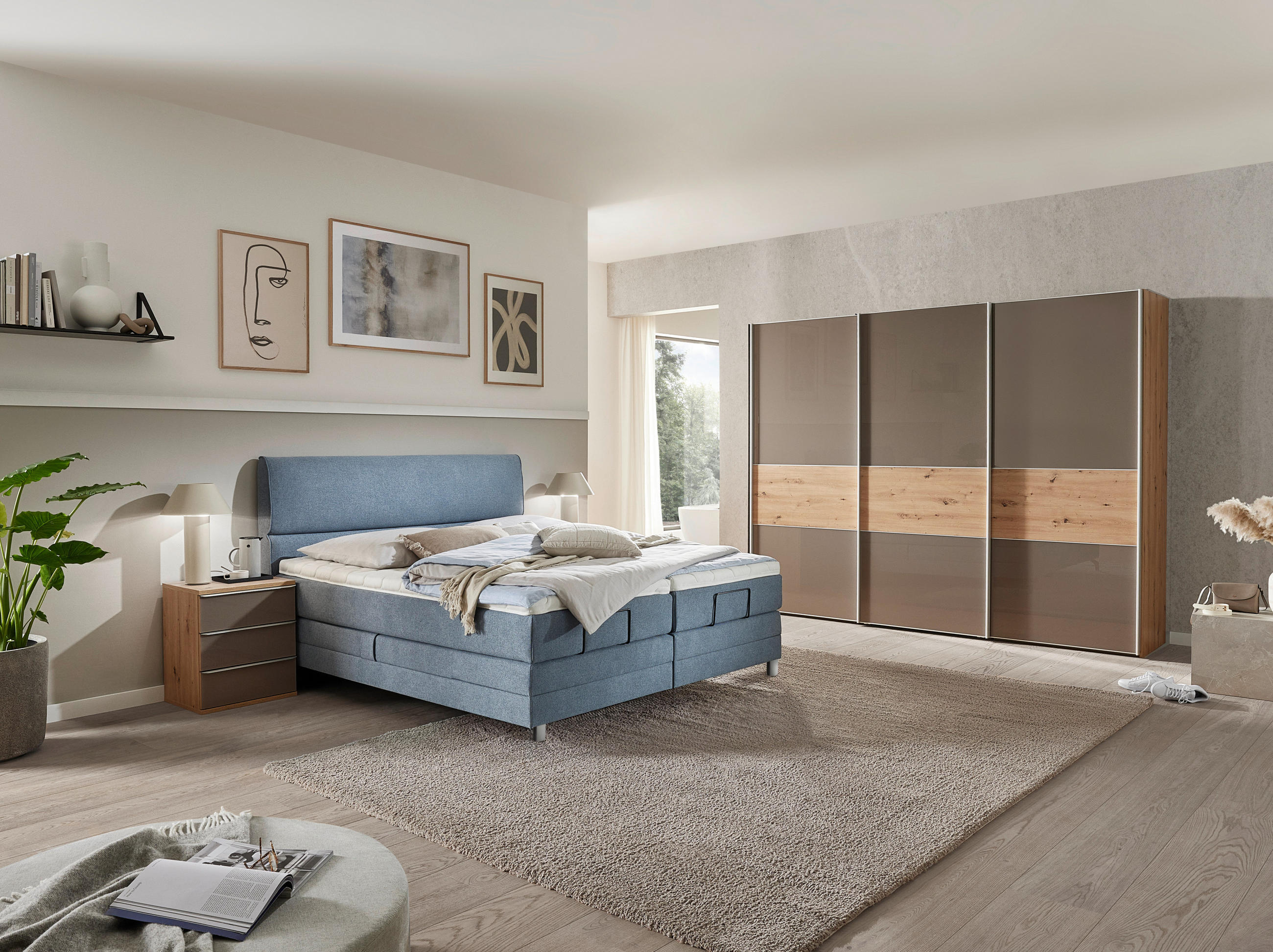 BOXSPRINGBETT 180/200 cm  in Graublau  - Chromfarben/Graublau, KONVENTIONELL, Holz/Kunststoff (180/200cm) - Voleo