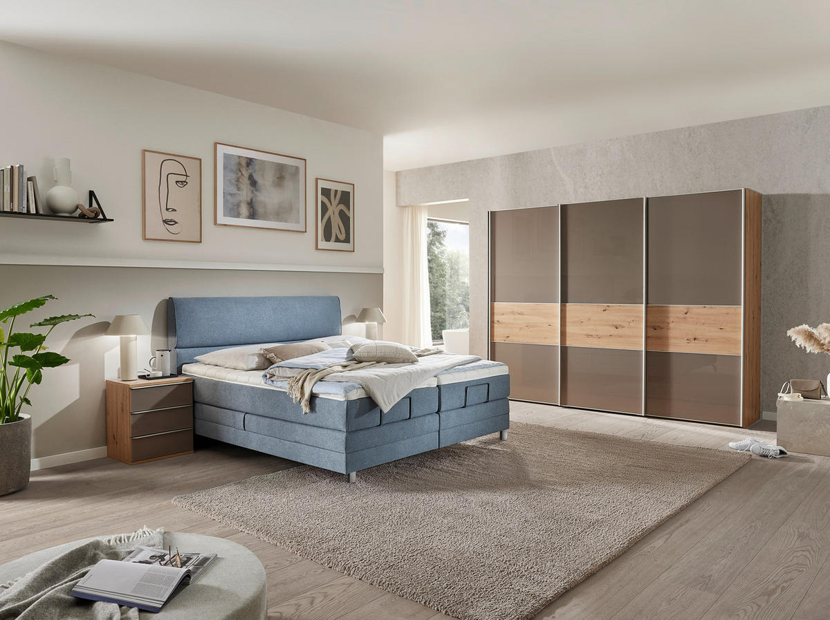 BOXSPRINGBETT 180/200 cm  in Graublau  - Chromfarben/Graublau, KONVENTIONELL, Holz/Kunststoff (180/200cm) - Voleo