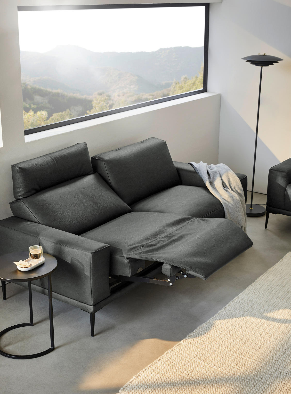 2,5-SITZER in Leder Anthrazit  - Anthrazit/Schwarz, Design, Leder/Metall (200/102/92cm) - Johann Jakob