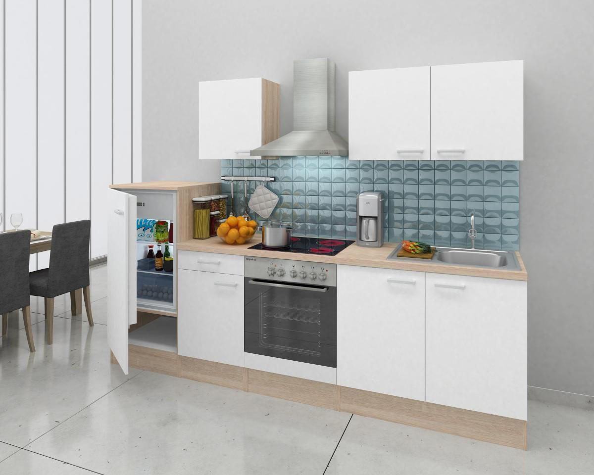 KÜCHENBLOCK 270 cm in Weiss, Eichefarben - Weiss/Eichefarben, Basics, Holzwerkstoff (270cm) - Respekta