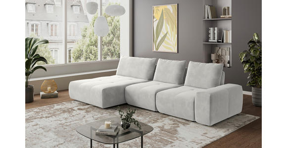 ECKSOFA in Velours Hellgrau 174/347 cm - Hellgrau/Schwarz, Design, Kunststoff/Textil (174/347cm) - Xora