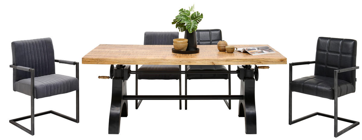 ESSTISCH Mangoholz vollmassiv rechteckig Naturfarben  - Schwarz/Naturfarben, Trend, Holz/Metall (200/90/77,5-93cm) - Ambia Home