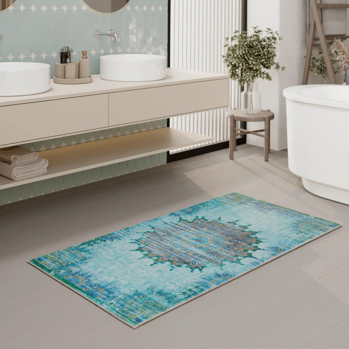 BADTEPPICH Blau, Türkis 70/120 cm  - Türkis/Blau, Basics, Kunststoff/Textil (70/120cm) - WECON HOME