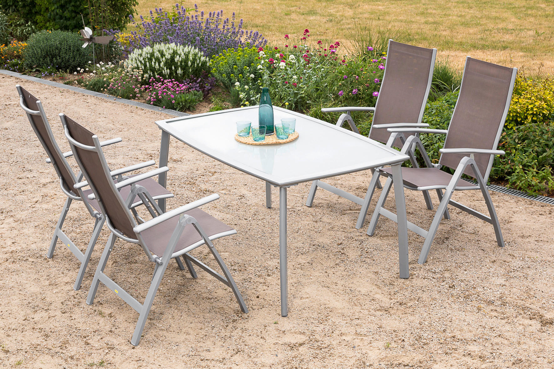 GARTENSET Aluminium  - Taupe/Silberfarben, MODERN, Textil/Metall - Gardenson