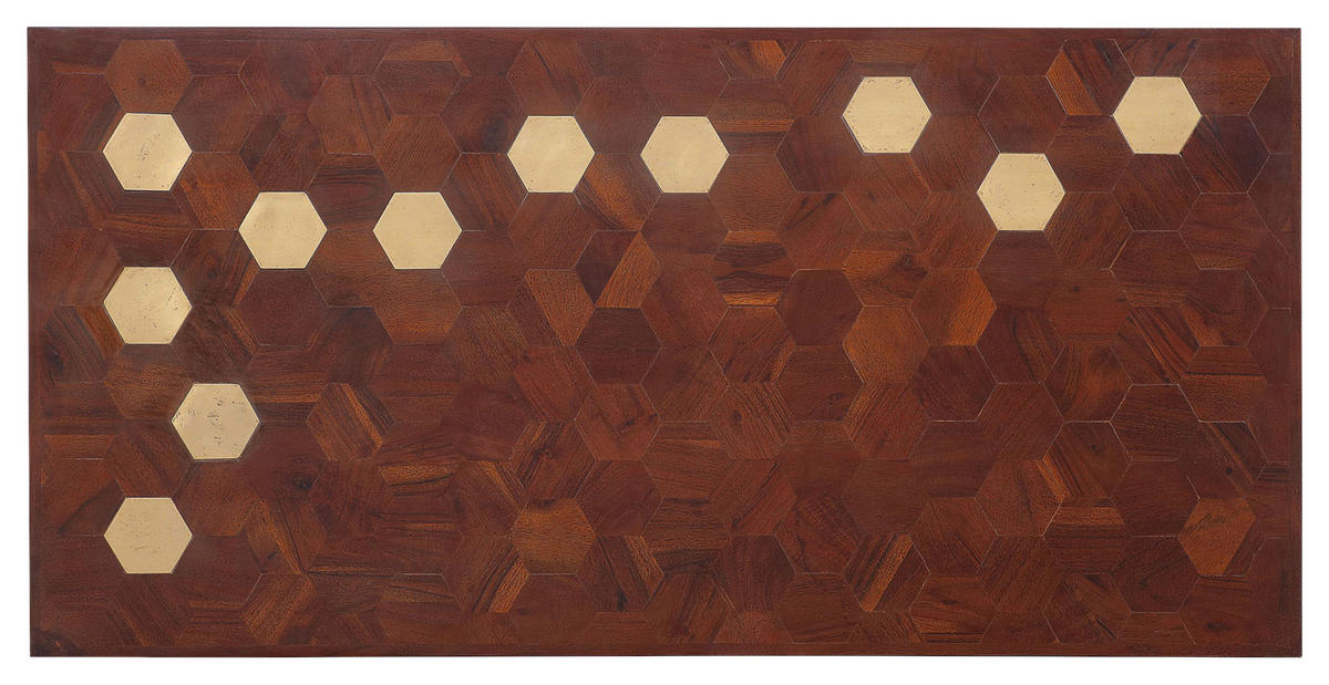 COUCHTISCH Hexagon Akazie massiv 120/60/45 cm rechteckig Akaziefarben, Messingfarben  - Messingfarben/Akaziefarben, Design, Holz/Metall (120/60/45cm)