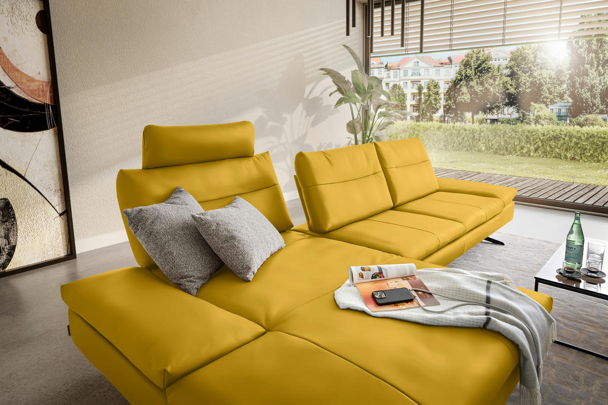 ECKSOFA in Echtleder Gelb  - Gelb/Schwarz, Modern, Leder/Metall (158/342cm) - Chilliano