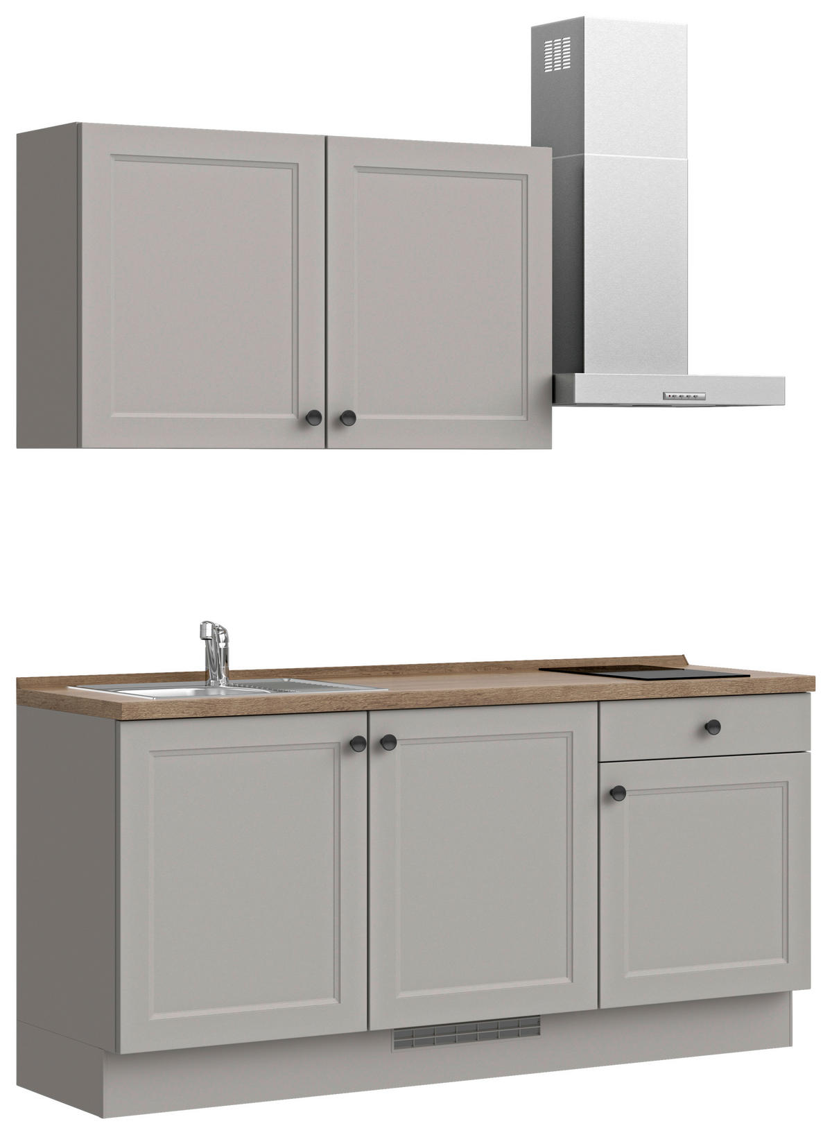 KÜCHENBLOCK Cascada 180 cm  in Grau, Eiche dunkel  - Eiche dunkel/Schwarz, MODERN, Holzwerkstoff/Metall (180cm) - Nobilia