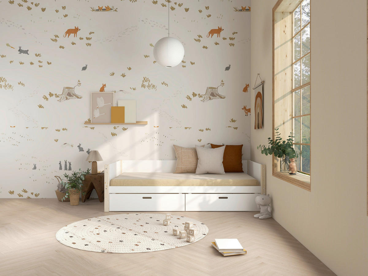BETT in Weiß, Kieferfarben  - Weiß/Kieferfarben, MODERN, Holz (90/200cm) - Chameo