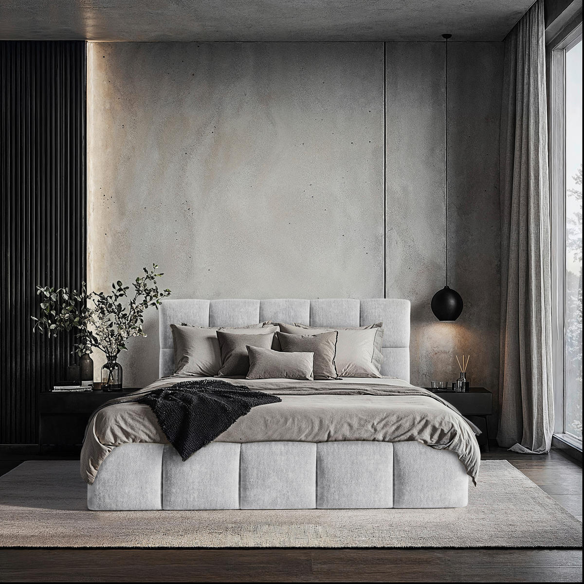POLSTERBETT 140/200 cm,  in Hellgrau, gepolstertes Kopfteil, Lattenrost, Bettkasten,  - Hellgrau/Schwarz, MODERN, Holz/Holzwerkstoff (140/200cm) - MID.YOU