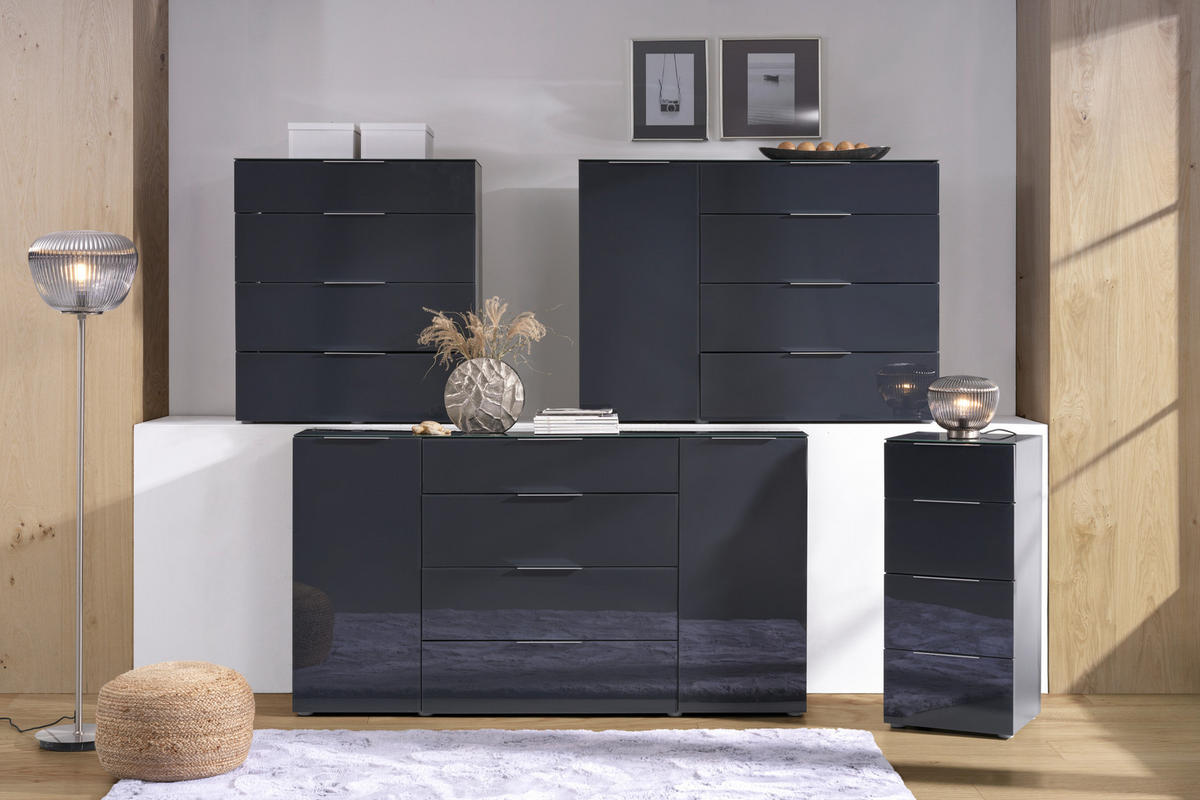 KOMÓD 45/101/42 cm  - alumíniumszínű/antracit, Design, faalapú anyag/Üveg (45/101/42cm) - Voleo