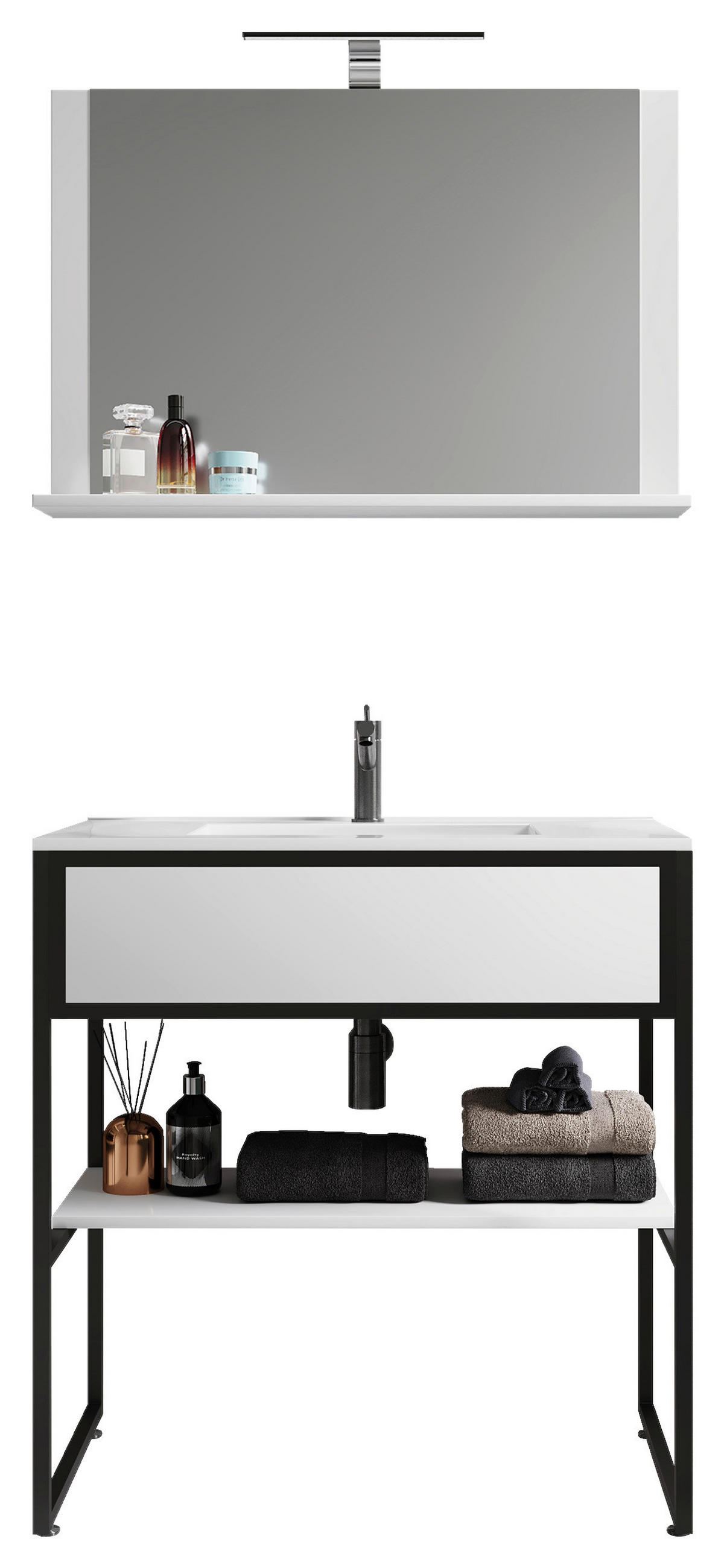BADEZIMMER 3-teilig  in 80 cm  - Weiss/Schwarz, Modern, Glas/Keramik (80cm) - MID.YOU